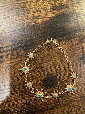 Gold Starburst Bracelet with Turquoise Accents